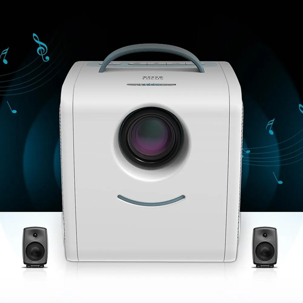 10W Children Video Projector | 30 Lumens | HD 1080P | LCD Technology | Supports AV, USB, Mini SD, HDMI, Audio | White | Blue
