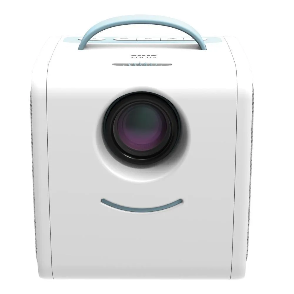 10W Children Video Projector | 30 Lumens | HD 1080P | LCD Technology | Supports AV, USB, Mini SD, HDMI, Audio | White | Blue