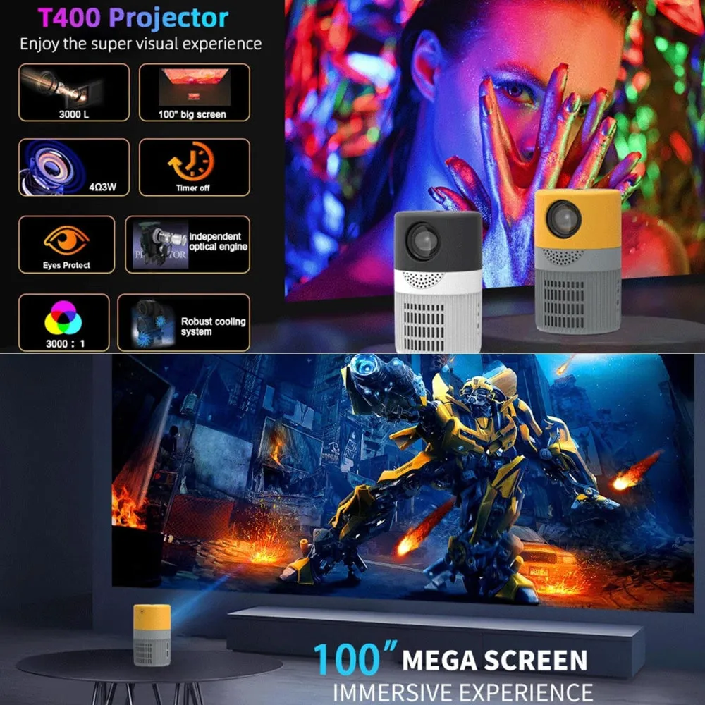 3000 Lumens WiFi Mini Projector with Screen Mirroring Support | Grey Yellow
