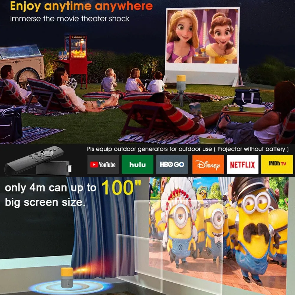 3000 Lumens WiFi Mini Projector with Screen Mirroring Support | Grey Yellow