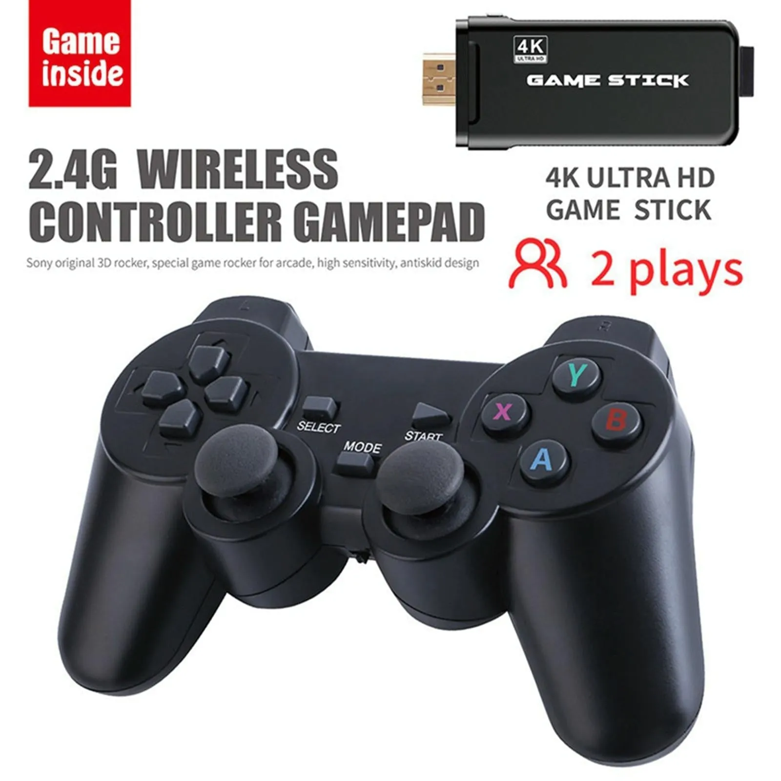 32GB 4K Retro Game Stick   2 Wireless Gamepads & 3000 Games