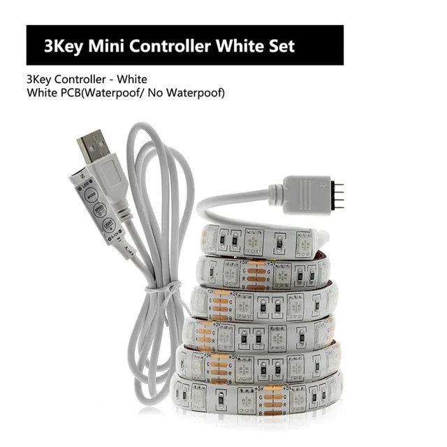 5V USB LED Strip 5050 RGB TV Background Lighting 60LEDs/m With Music Controller 50cm 1m 2m Set.