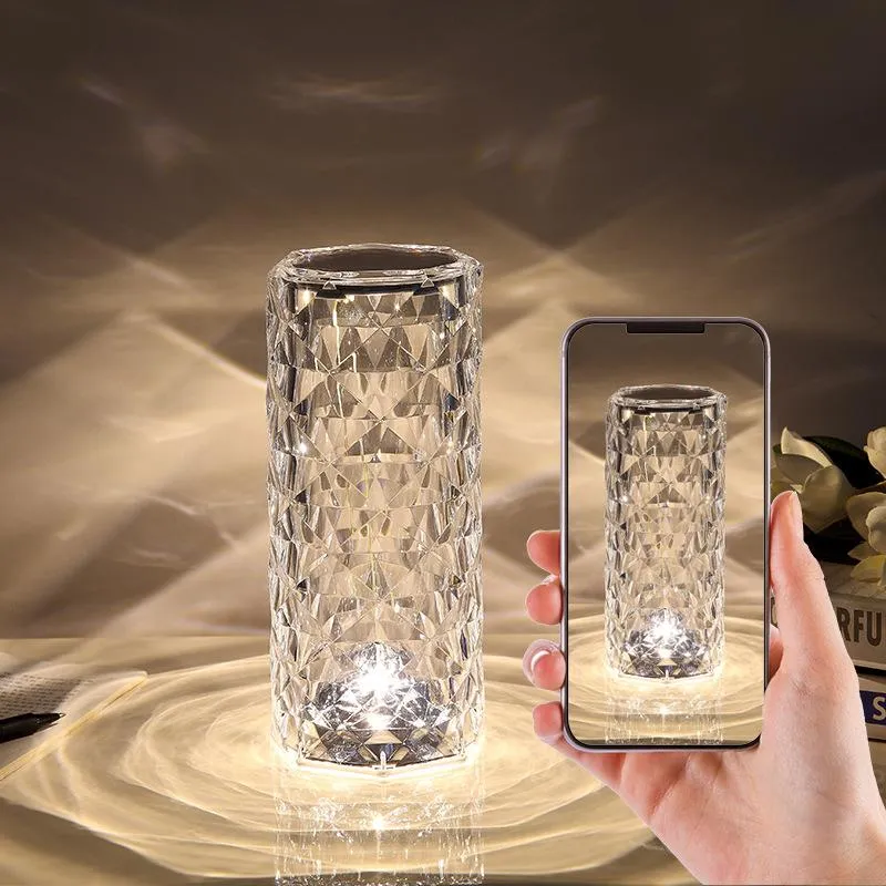 Crystal LED Table Lamp Rose Light Projector Touch Night light Flower Desk Lamp