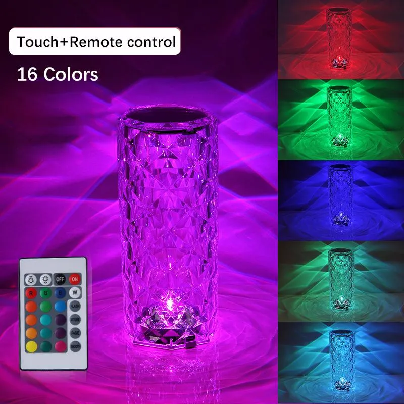Crystal LED Table Lamp Rose Light Projector Touch Night light Flower Desk Lamp