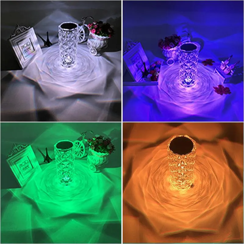 Crystal LED Table Lamp Rose Light Projector Touch Night light Flower Desk Lamp