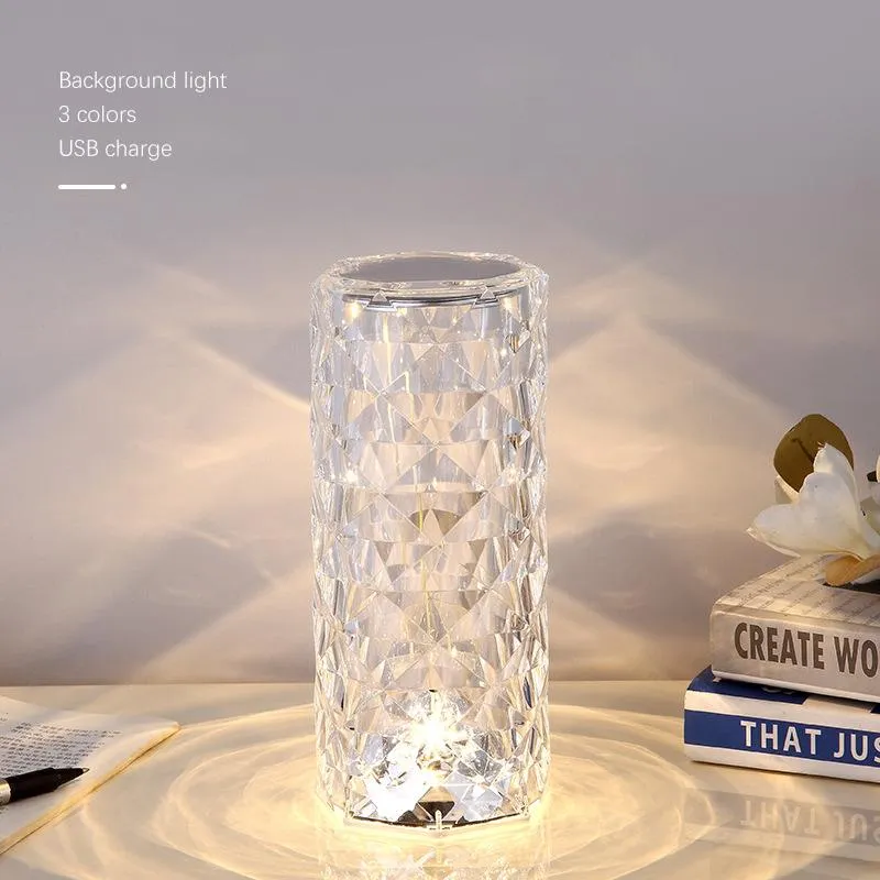 Crystal LED Table Lamp Rose Light Projector Touch Night light Flower Desk Lamp