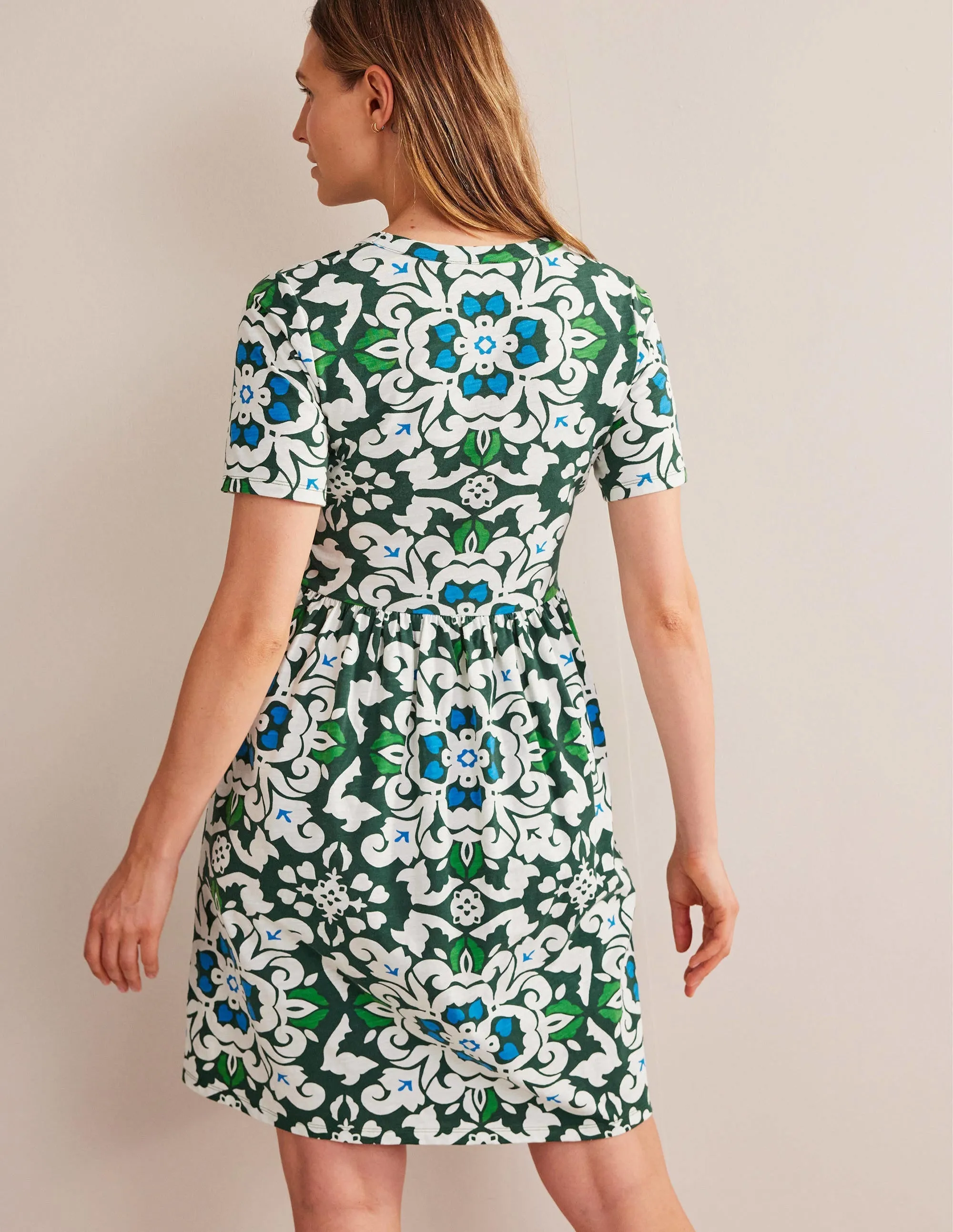 Easy Notch Neck Jersey Dress-Trekking Green, Opulent Pome