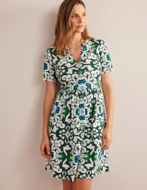Easy Notch Neck Jersey Dress-Trekking Green, Opulent Pome
