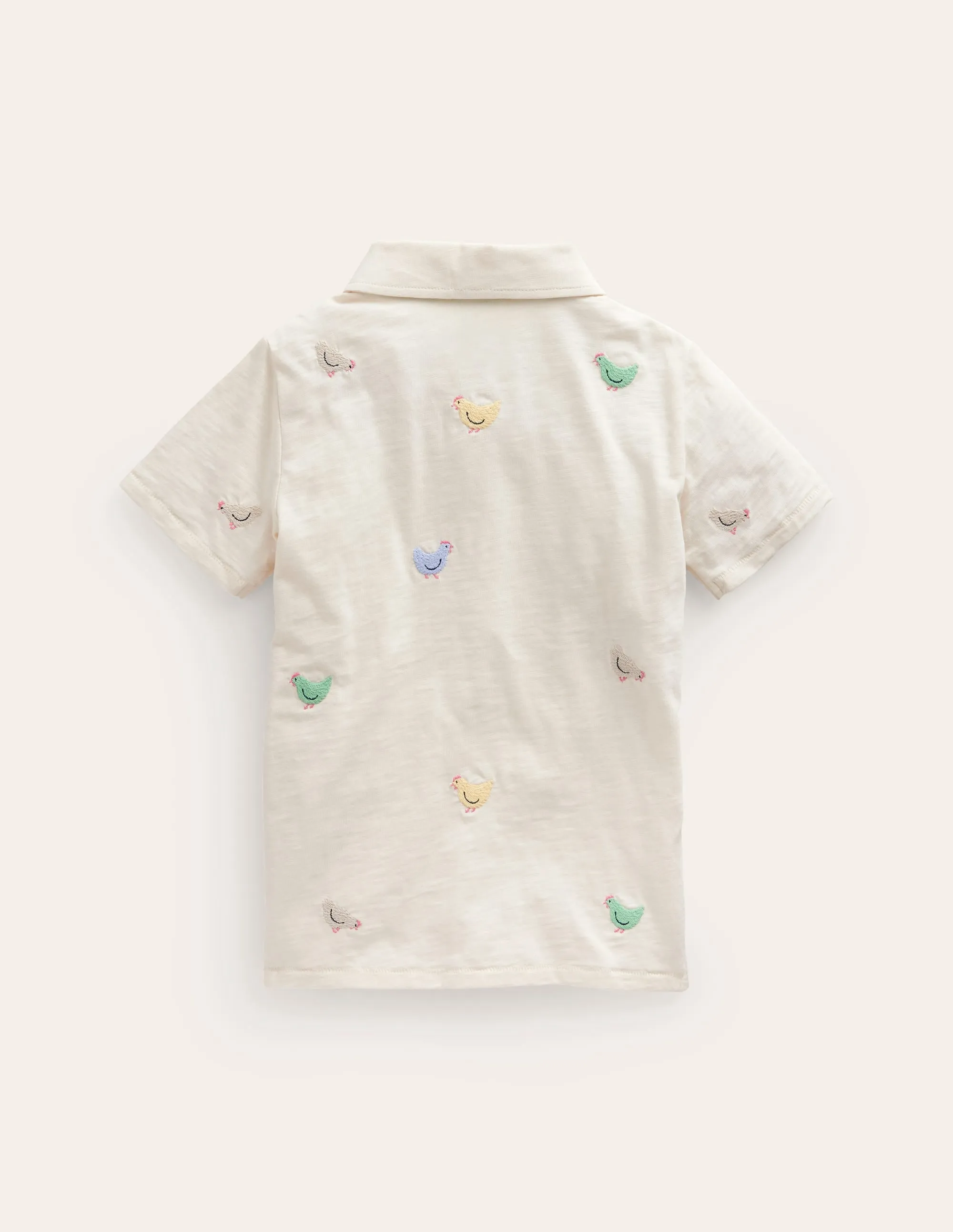 Embroidered Slub Polo Shirt-Ivory Chicken Embroidery