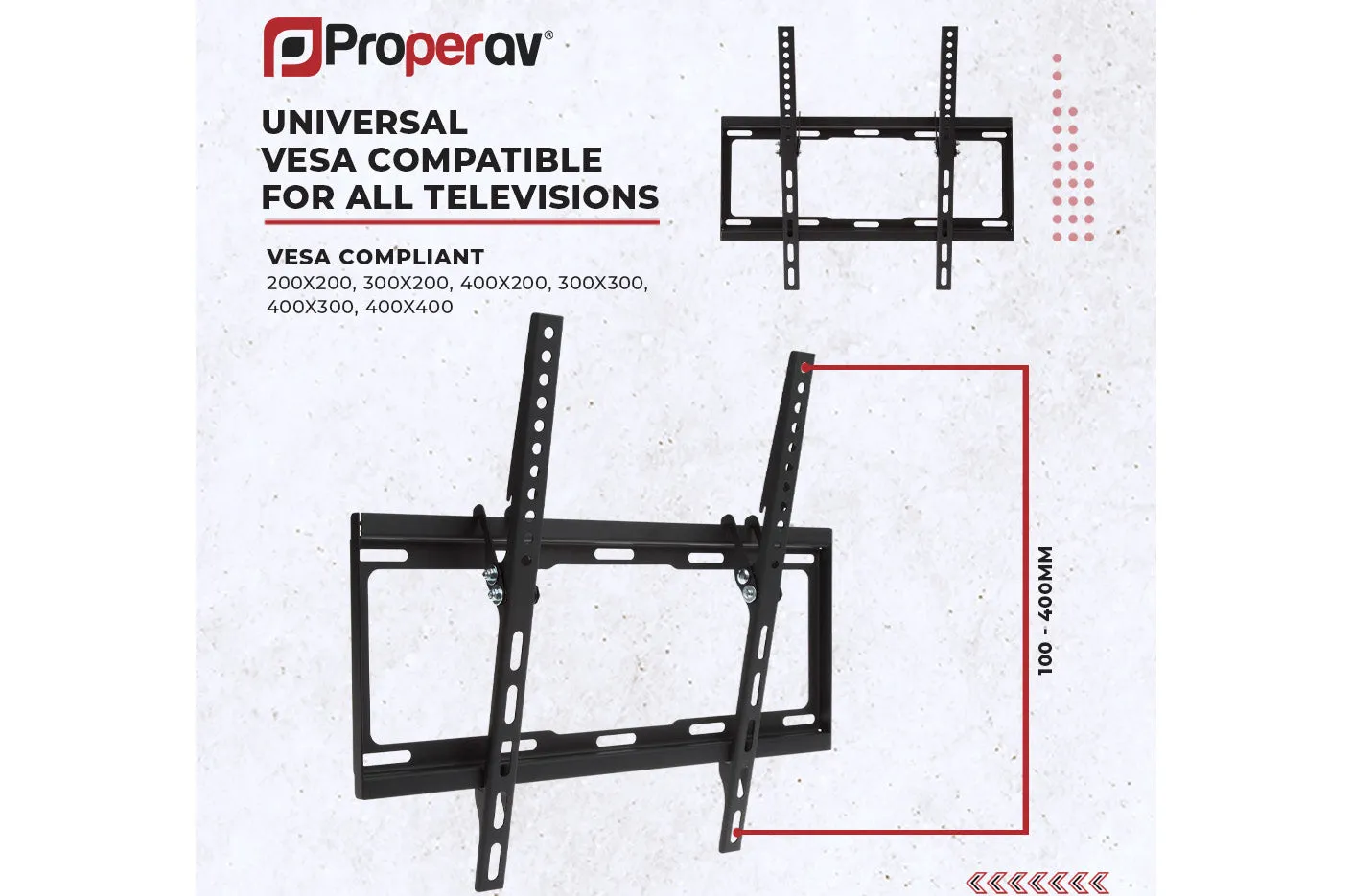 Fixed Flat Wall TV Bracket 32'' 37" 40" 43" 46" 50" 55'' Tilt 14° VESA Max 400x400