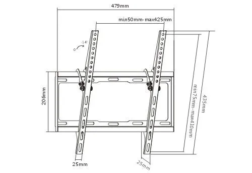 Fixed Flat Wall TV Bracket 32'' 37" 40" 43" 46" 50" 55'' Tilt 14° VESA Max 400x400