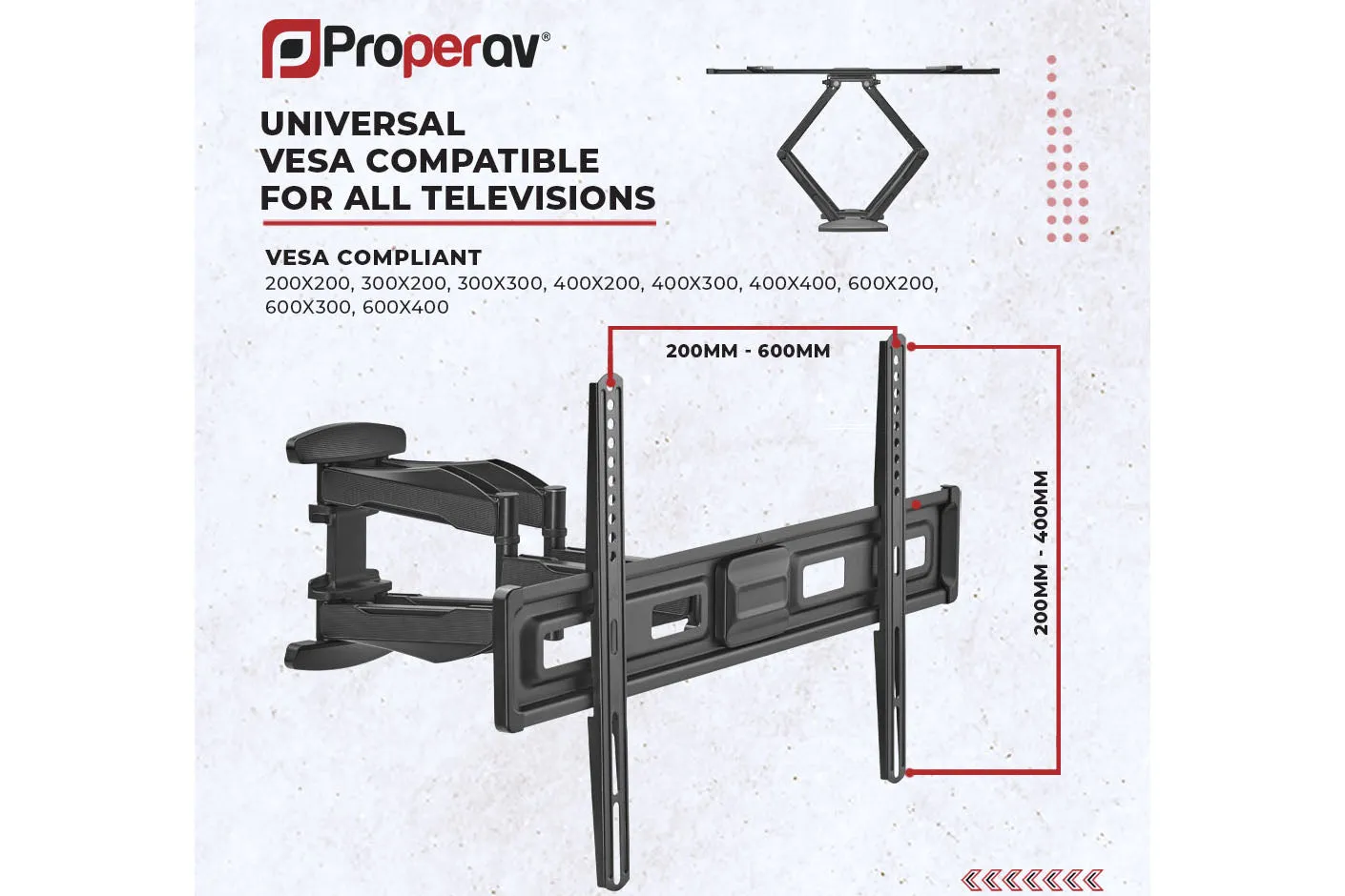 Heavy Duty Swing Arm TV Wall Bracket 37" 40" 42" 43" 46" 50" 55" 60" 65" 70" 75" VESA Max 600x400 Black