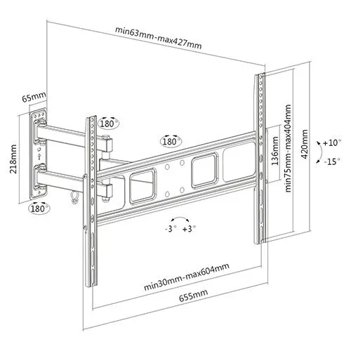 Heavy Duty Swing Arm TV Wall Bracket 37" 40" 42" 43" 46" 50" 55" 60" 65" 70" VESA Max 600X400 Black