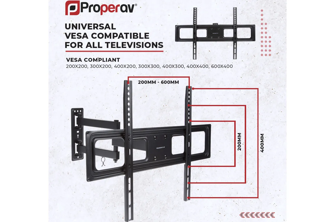 Heavy Duty Swing Arm TV Wall Bracket 37" 40" 42" 43" 46" 50" 55" 60" 65" 70" VESA Max 600X400 Black