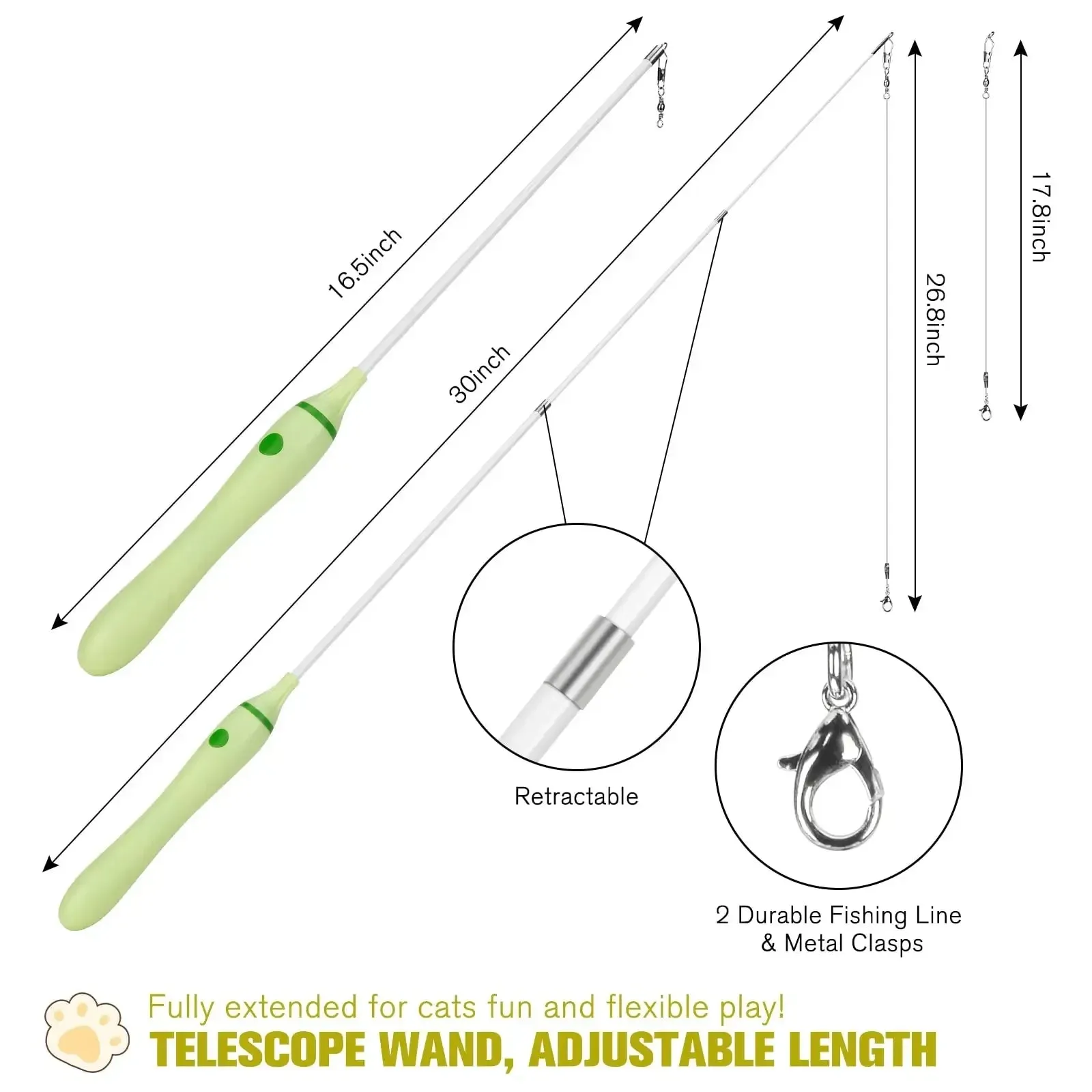 Interactive Retractable Cat Toy with Laser, Feather Teaser, and Telescopic Wand for Cats