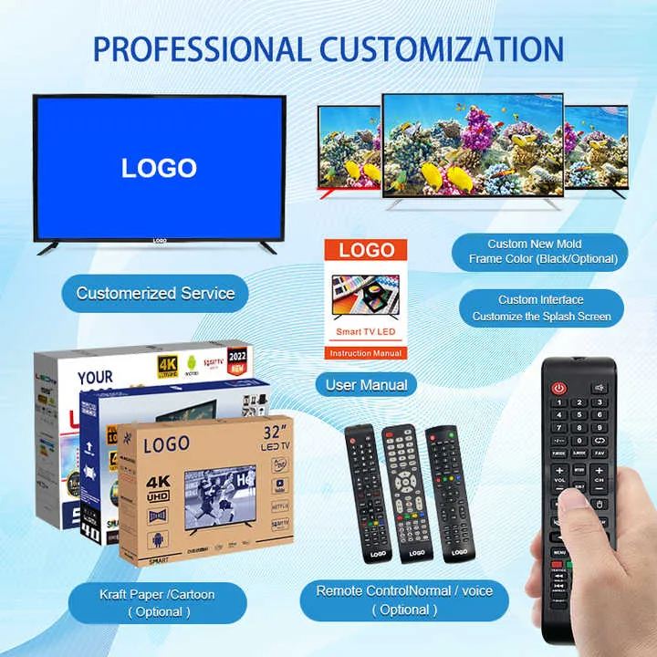 OEM شاشة كبيرة أندرويد 4K شاشة LED ذكية . OEM Big Screen Android 4K LED Smart TVs HD Hz 43" 55"