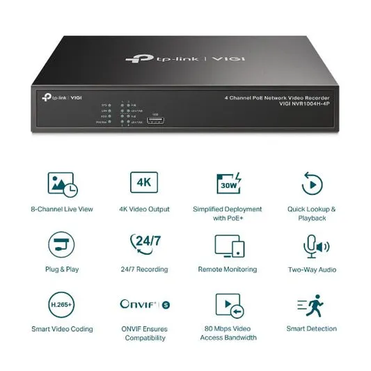 TP-Link VIGI NVR1004H-4P VIGI 4 Channel Network Video Recorder (HDD Not Included)