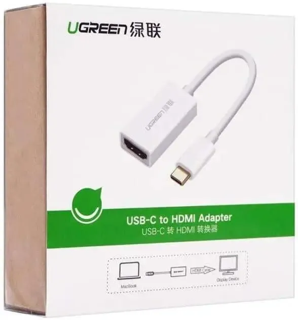 Ugreen USB-C Male to HDMI Female Adapter 4k@30Hz With 20cm Cable - White(40273)